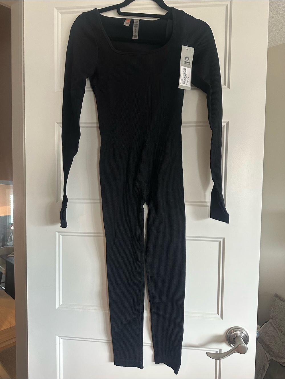 Mono B Black Ribbed Long Sleeve Jumpsuit